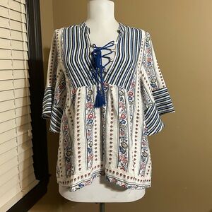 Love Riche Blue and White Boho Blouse